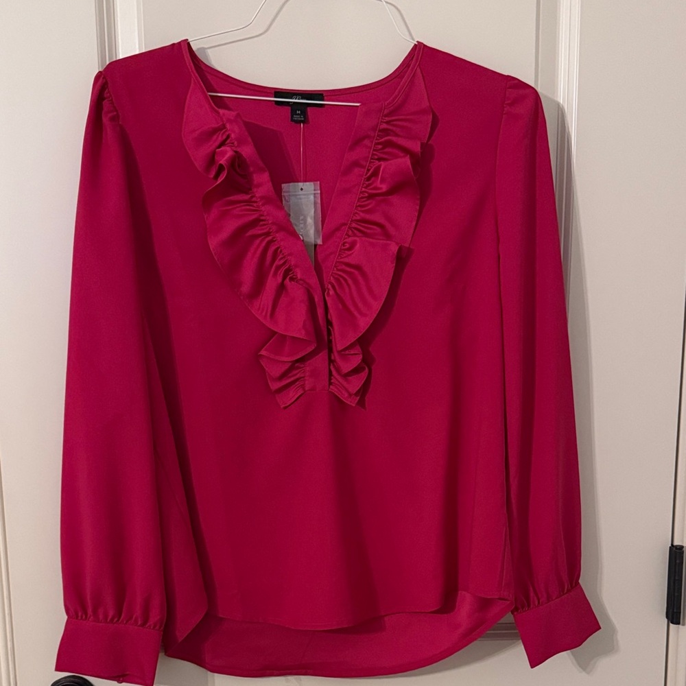 Women's J Crew Pink Ruffle Blouse size Medium